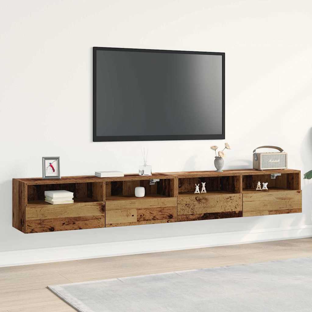 TV Wall Cabinet 2 pcs Old Wood 100x30x30cm Engineered Wood